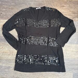 DKNY Donna Karan Black Sweater Sequin Long Sleeve Size Medium
